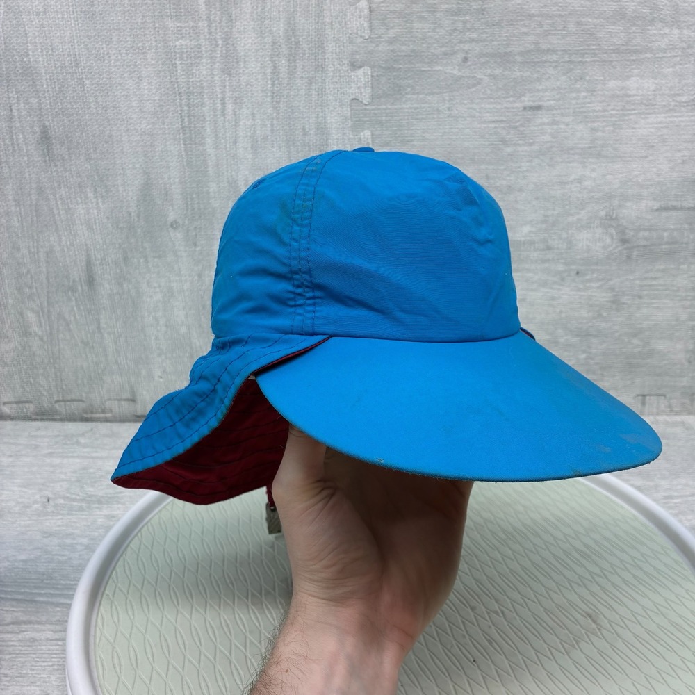 Vintage‎ Columbia Sun Hat Mens Small Blue Red Long Bill Neck Flap USA Made